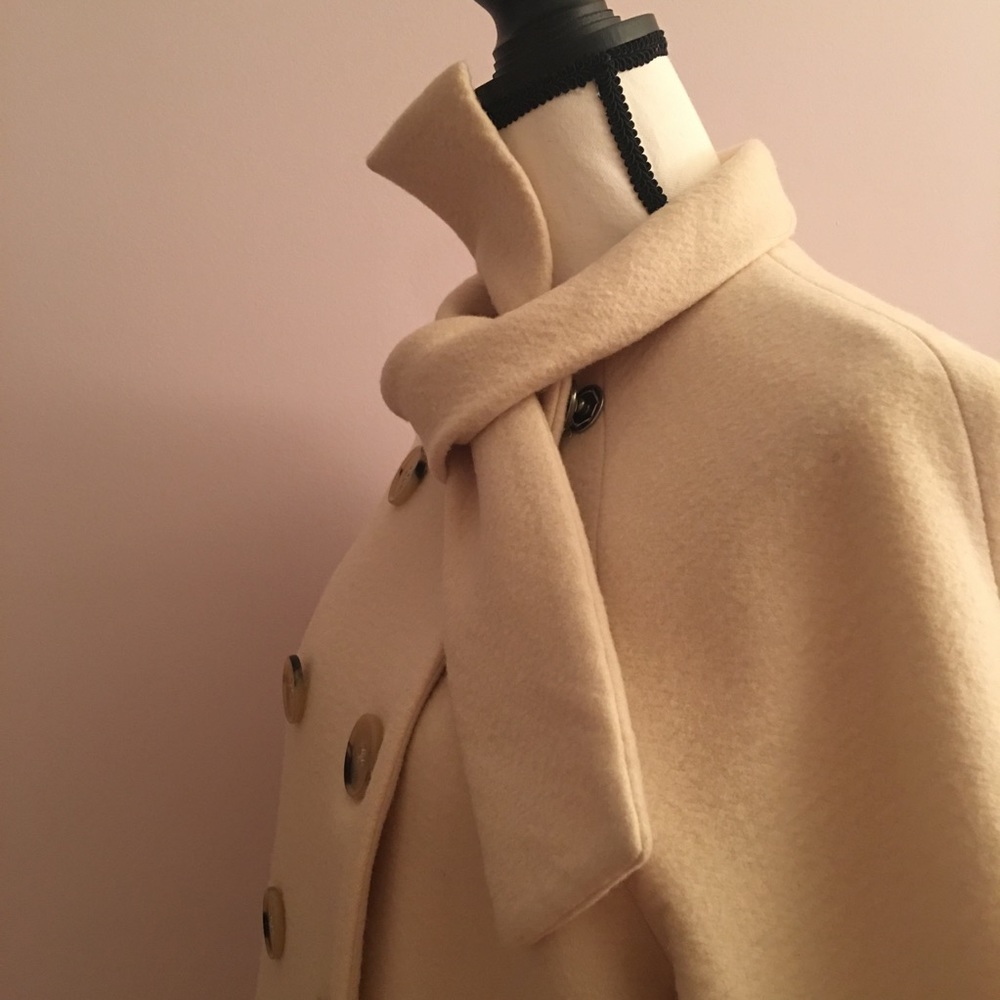 Theory cocoon Jackie o wool beige white wrap coat - Picture 2 of 8